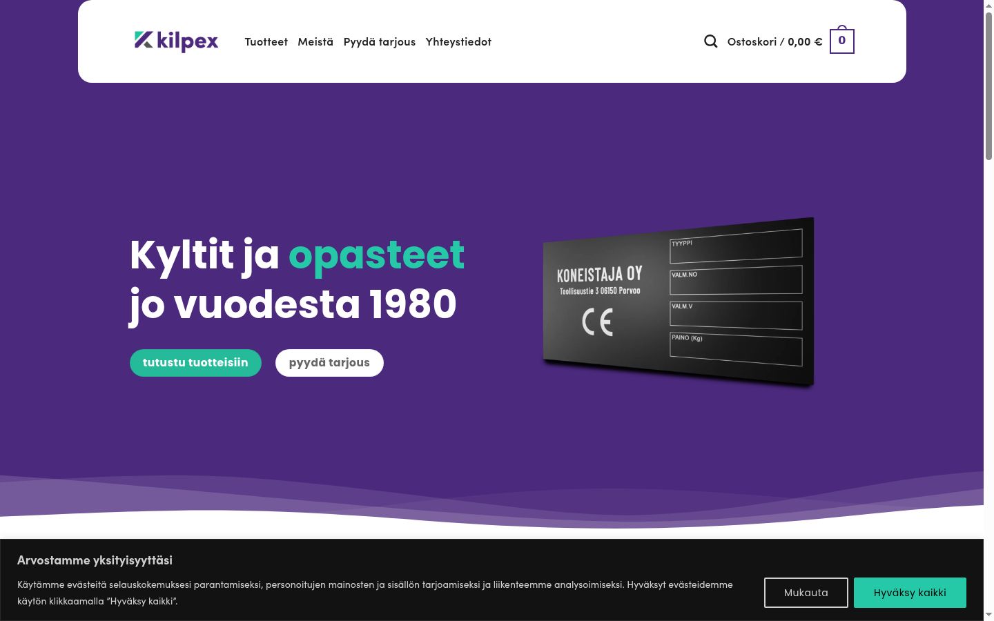 Skärmbild av samtyckesbannern som visades före någon interaktion