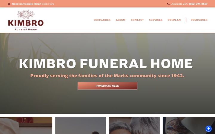 Screenshot of kimbrofuneralhome.net