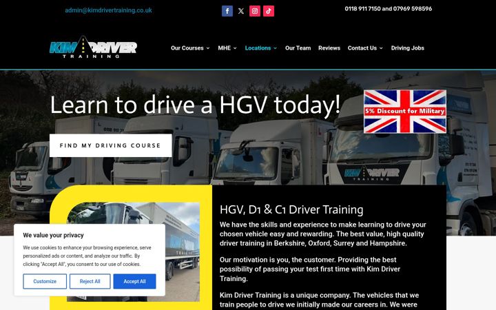 Screenshot of kimdrivertraining.co.uk
