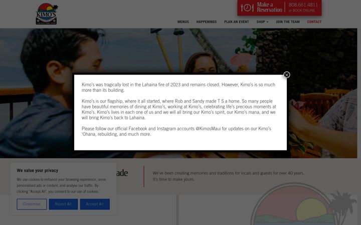 Screenshot of kimosmaui.com