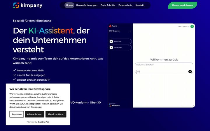 Screenshot of kimpany.ai