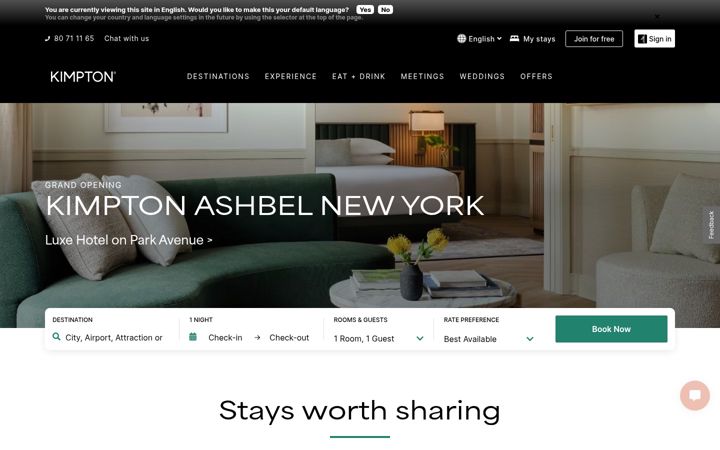 Screenshot of kimptonhotels.com