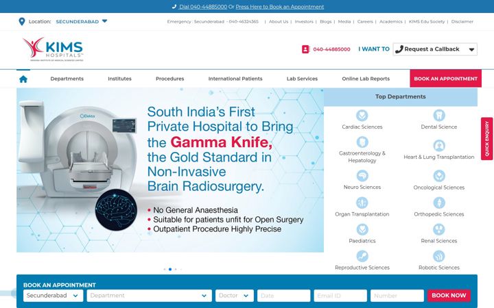 Screenshot of kimshospitals.com