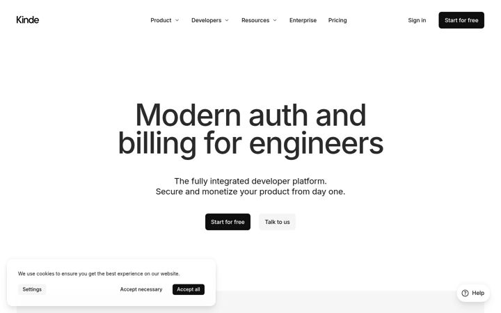Screenshot of kinde.com
