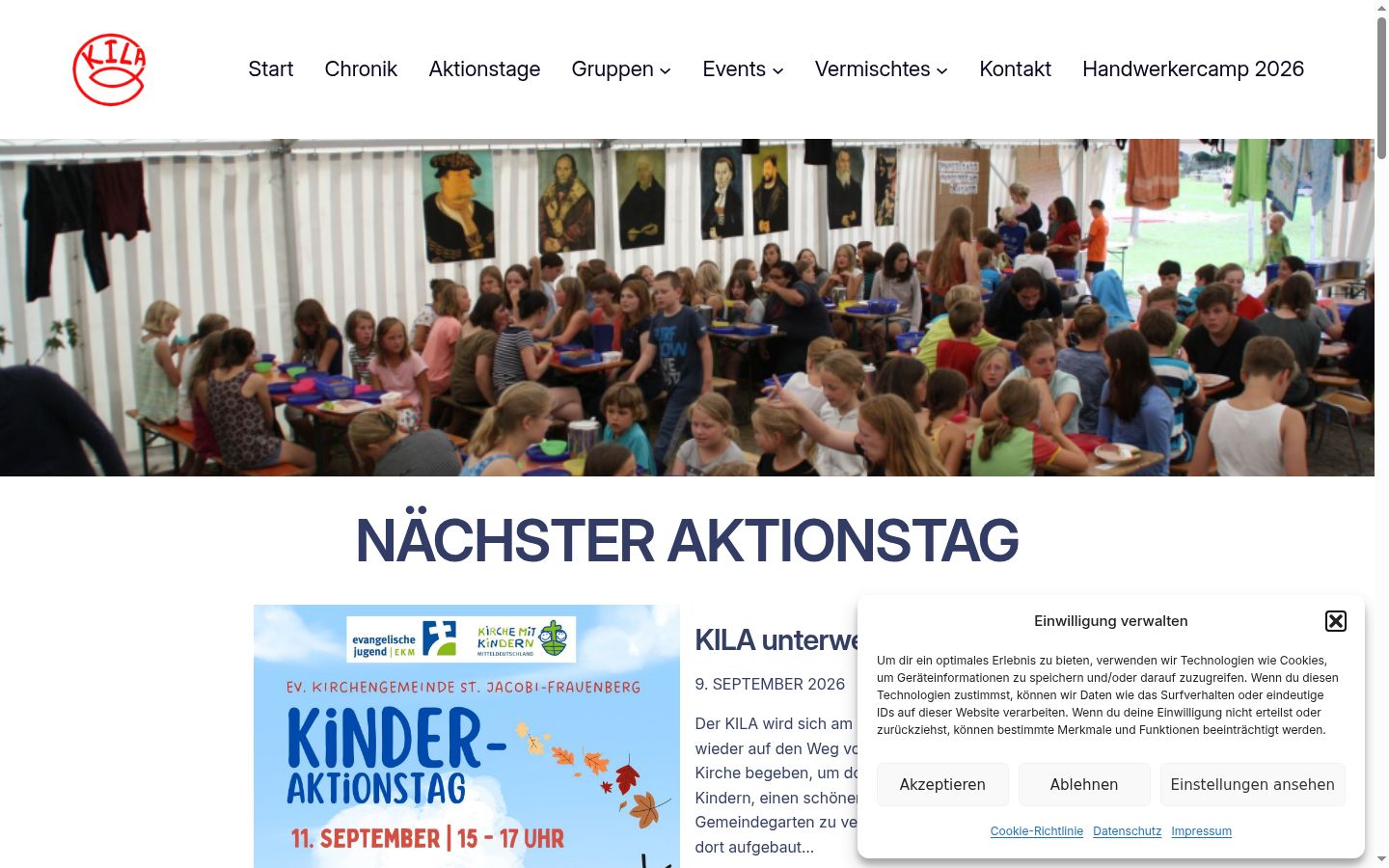 Screenshot des Einwilligungsbanners vor jeglicher Interaktion