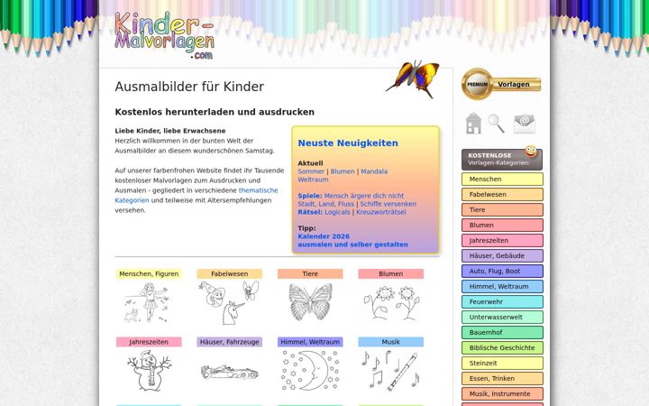 Screenshot of kinder-malvorlagen.com