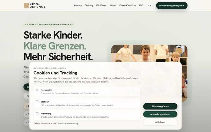 Screenshot of kinder-selbstverteidigung-duesseldorf.de