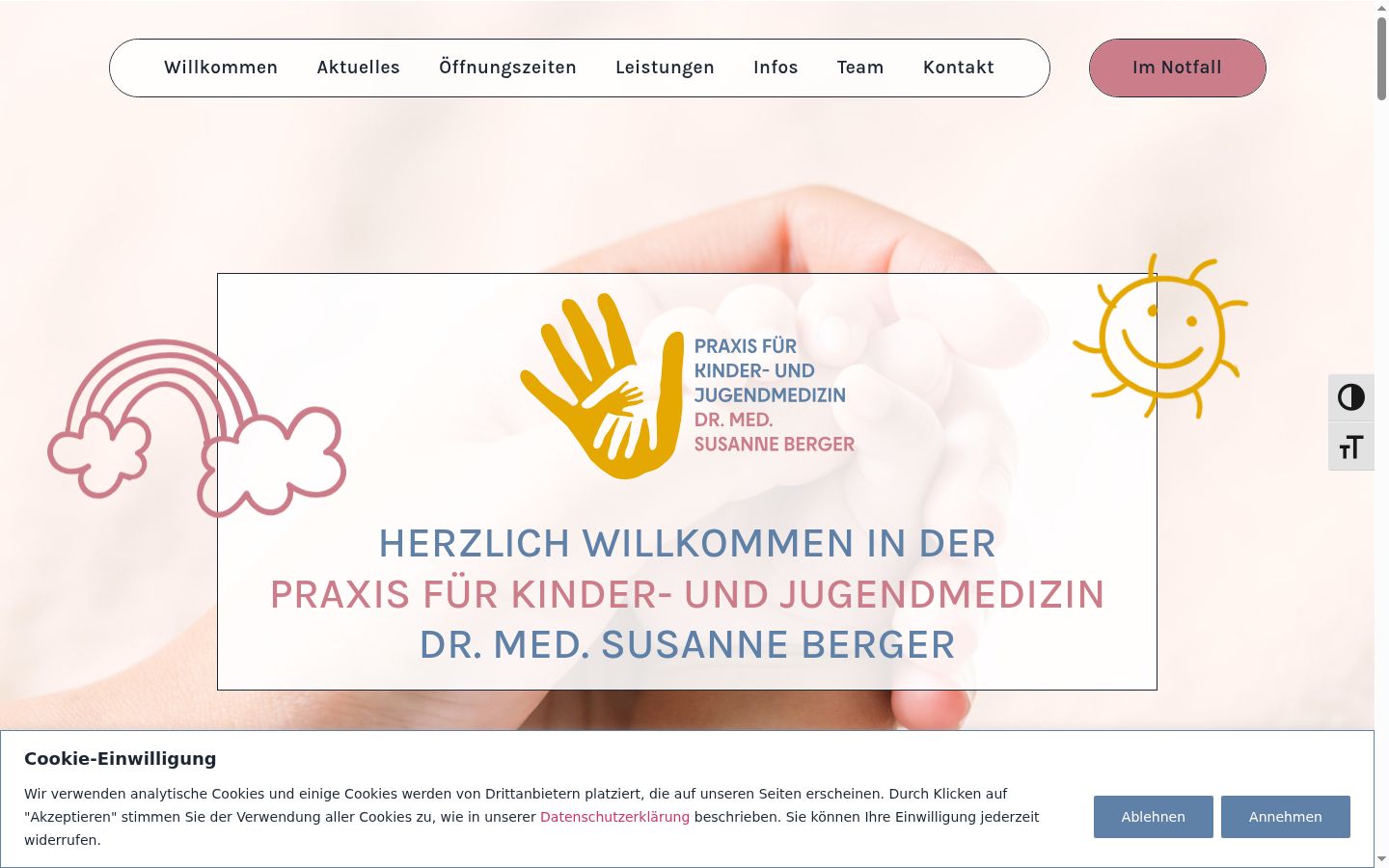 Screenshot des Einwilligungsbanners vor jeglicher Interaktion