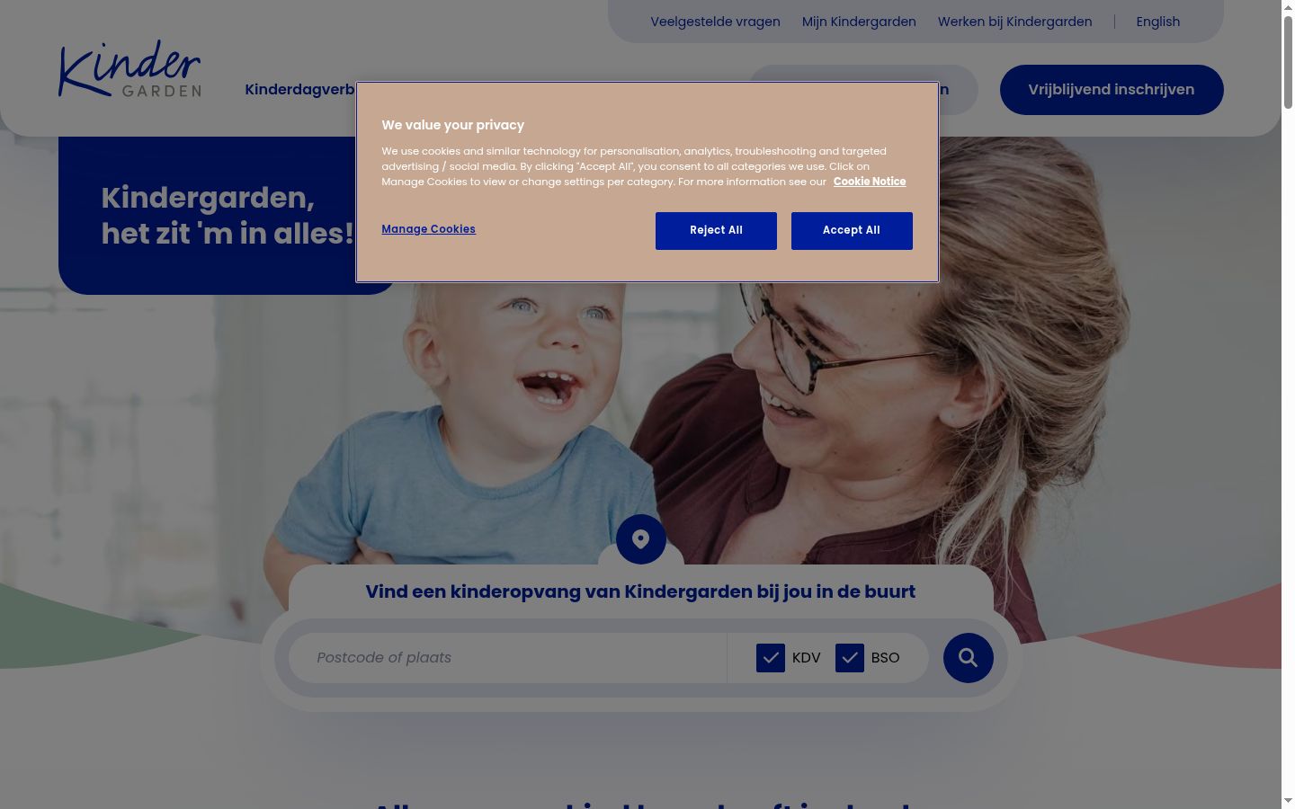 Skærmbillede af samtykkebanneret, som det blev vist før nogen interaktion