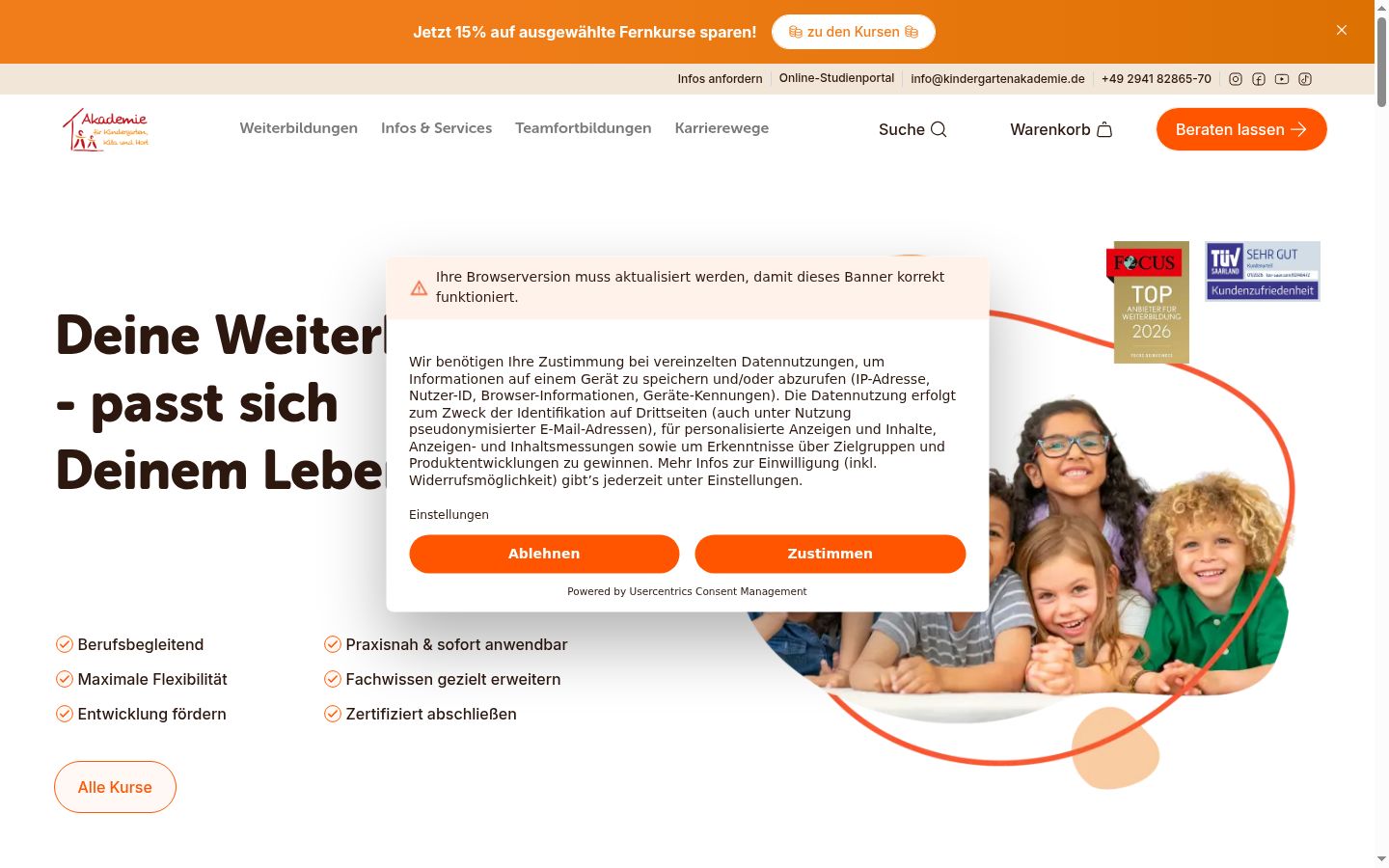 Ekrānuzņēmums ar piekrišanas baneri, kas tika rādīts pirms jebkādas mijiedarbības