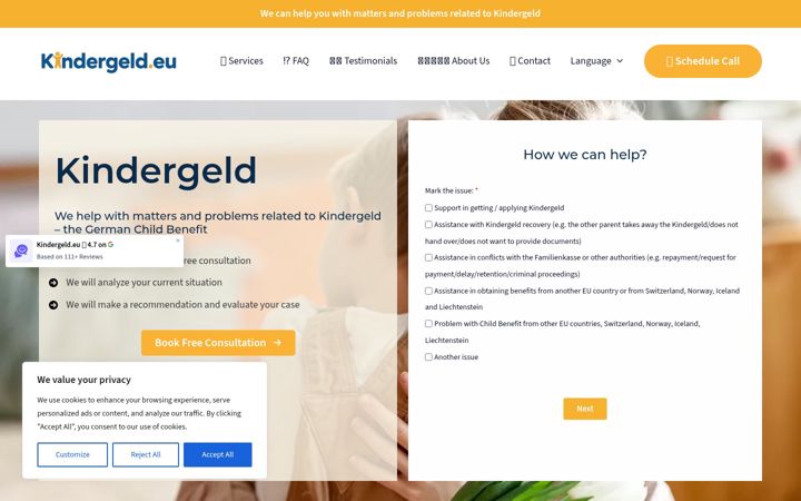 Screenshot of kindergeld.eu