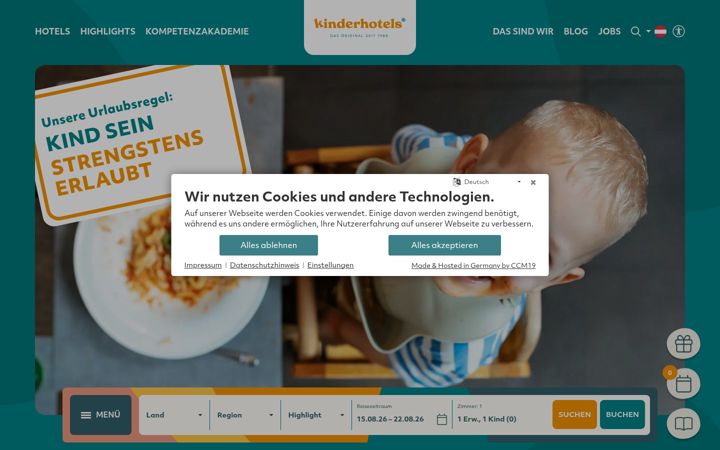 Screenshot of kinderhotels.com