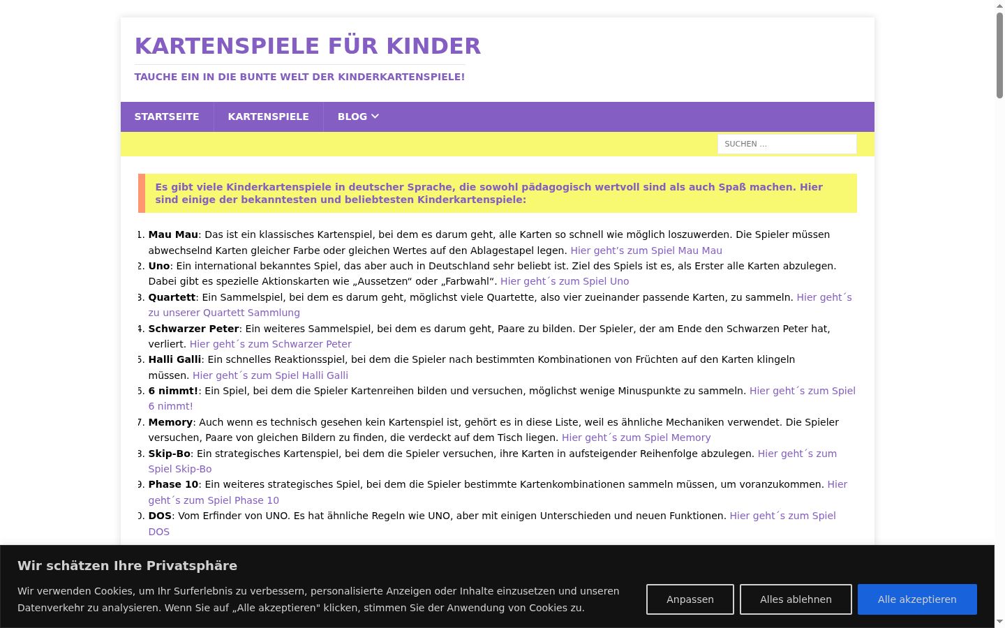 Screenshot des Einwilligungsbanners vor jeglicher Interaktion