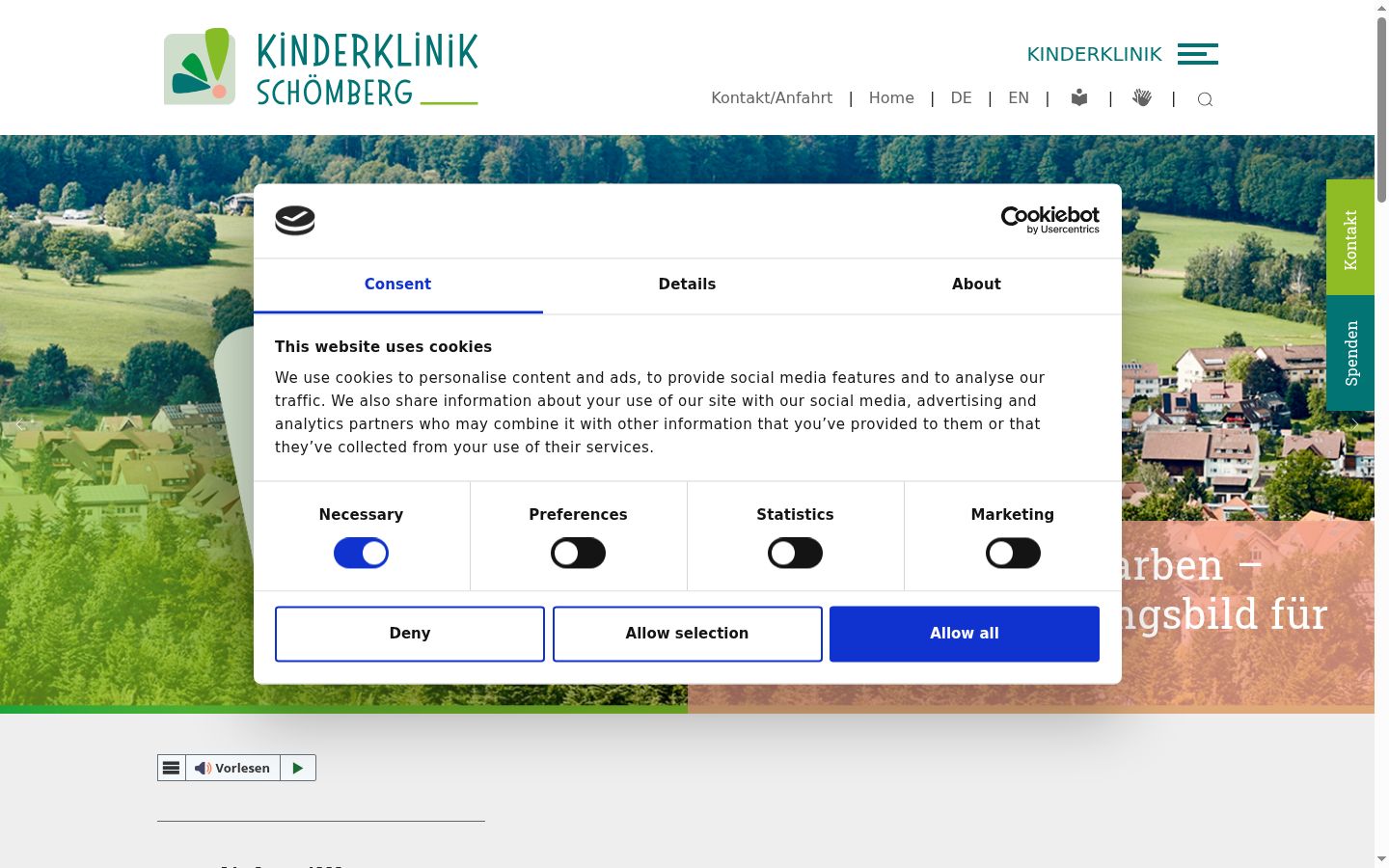 Screenshot del banner di consenso mostrato prima di qualsiasi interazione