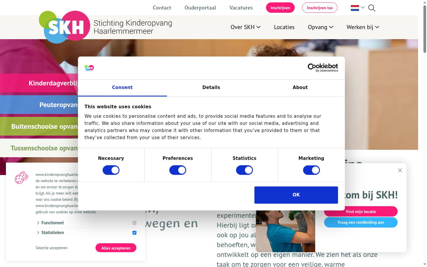 Captura de ecrã do banner de consentimento apresentado antes de qualquer interação
