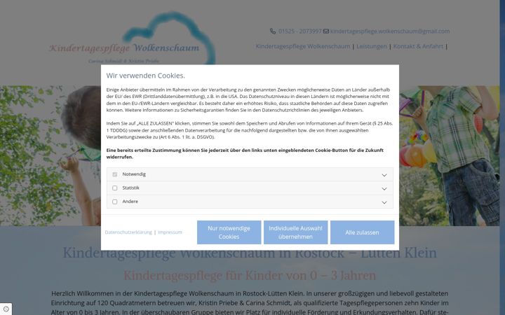 Screenshot of kindertagespflege-wolkenschaum.de