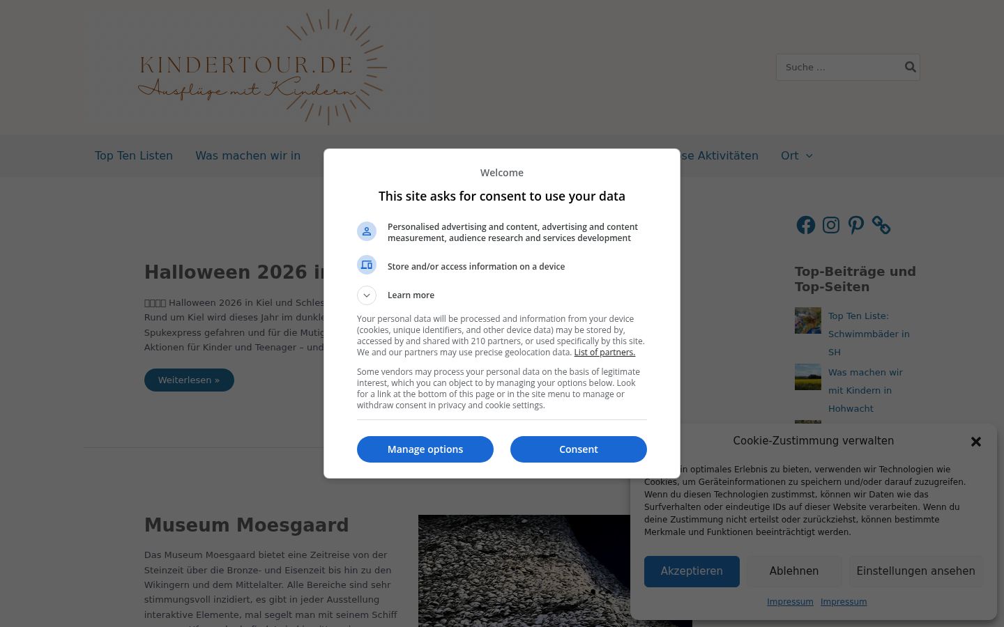 Screenshot van de toestemmingsbanner zoals getoond vóór enige interactie