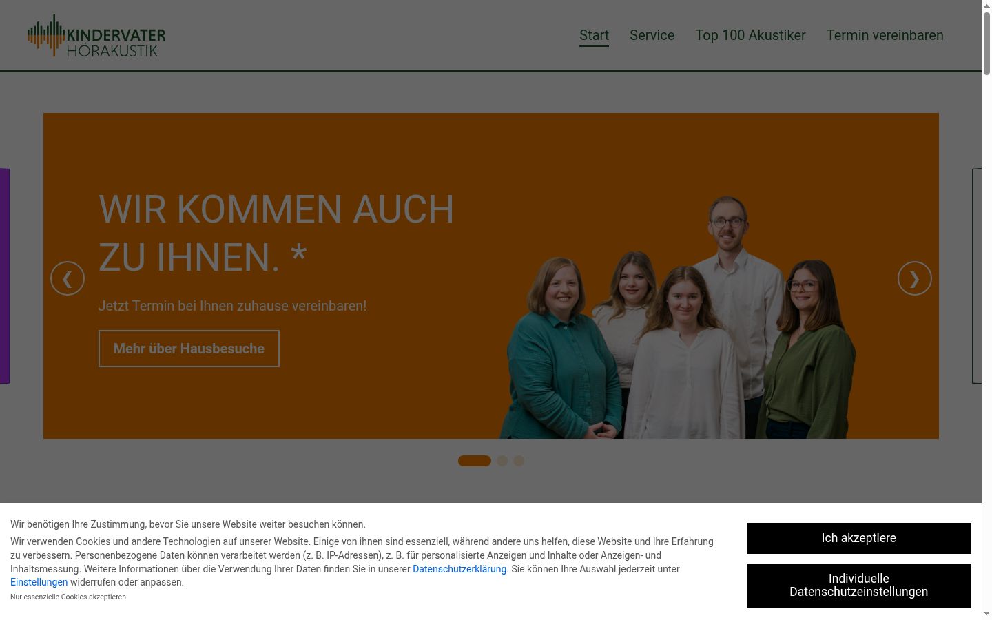 Screenshot des Einwilligungsbanners vor jeglicher Interaktion