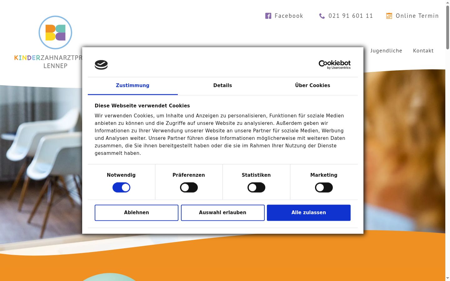 Screenshot del banner di consenso mostrato prima di qualsiasi interazione