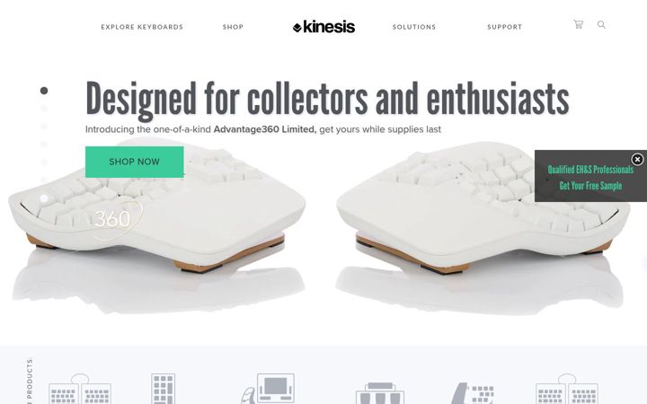 Екранна снимка на kinesis-ergo.com