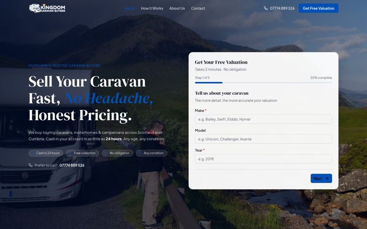 Screenshot of kingdomcaravanbuyers.co.uk