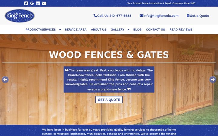 Screenshot of kingfencela.com