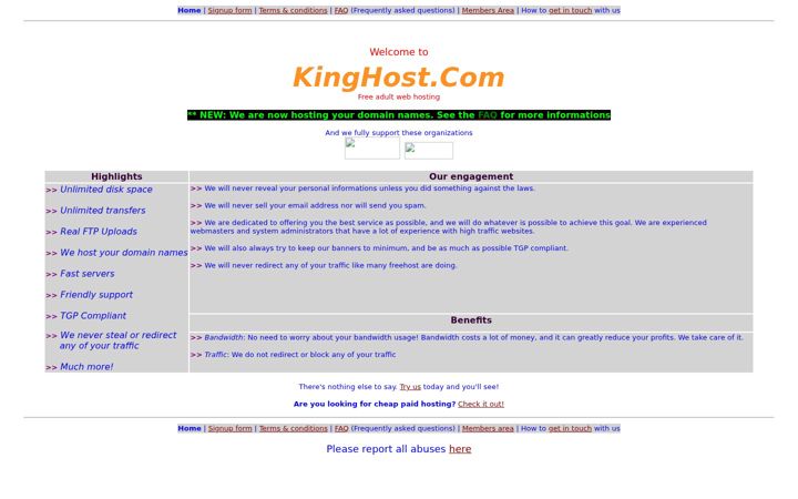 Screenshot of kinghost.com