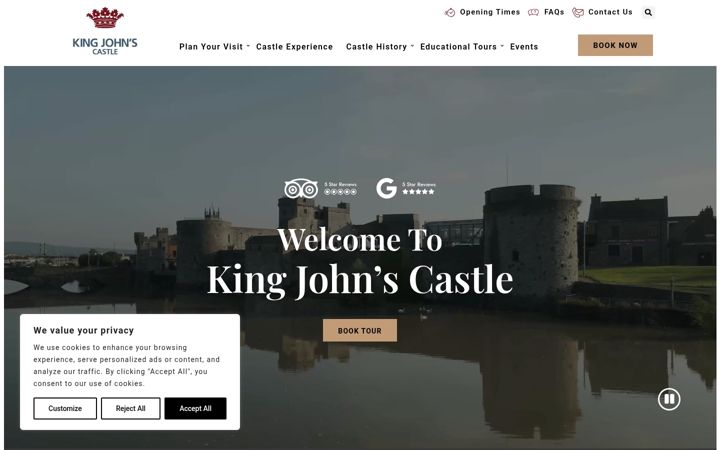 Screenshot of kingjohnscastle.ie
