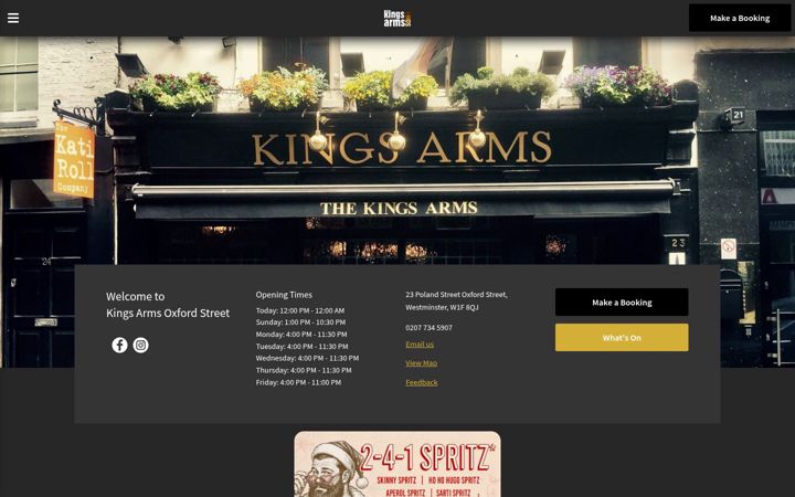 Screenshot of kingsarms-soho.co.uk