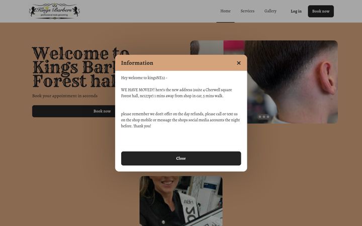 Screenshot of kingsbarbersne.co.uk