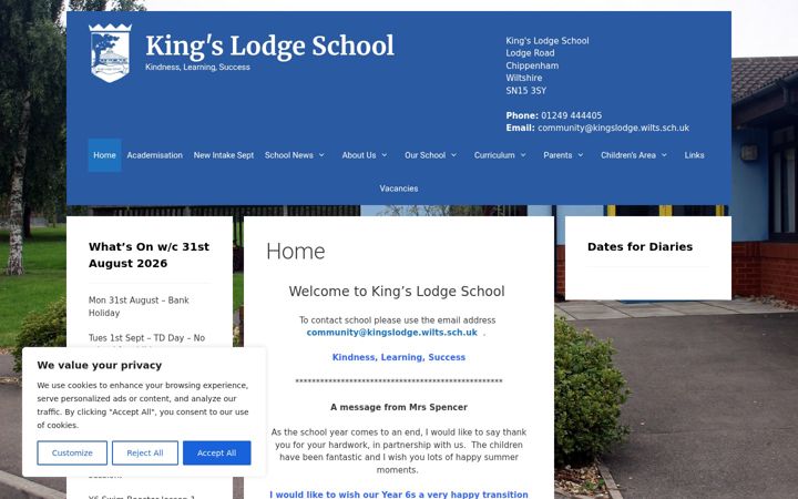 Screenshot of kingslodge.wilts.sch.uk
