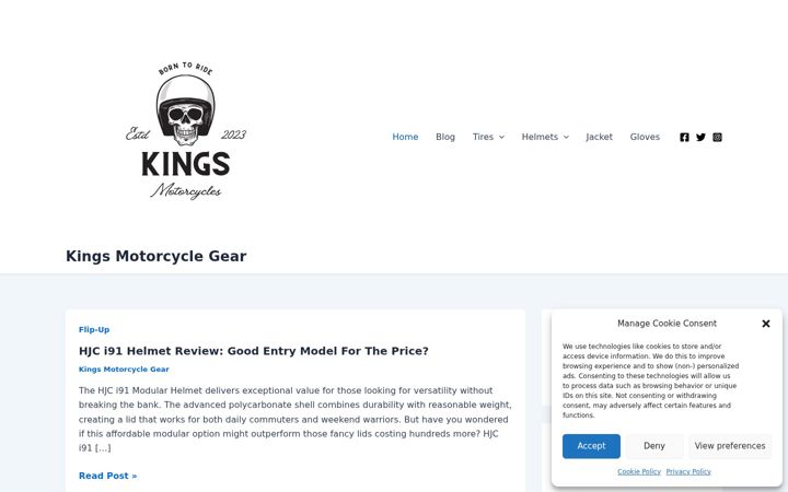 Screenshot of kingsmotorcyclegear.com