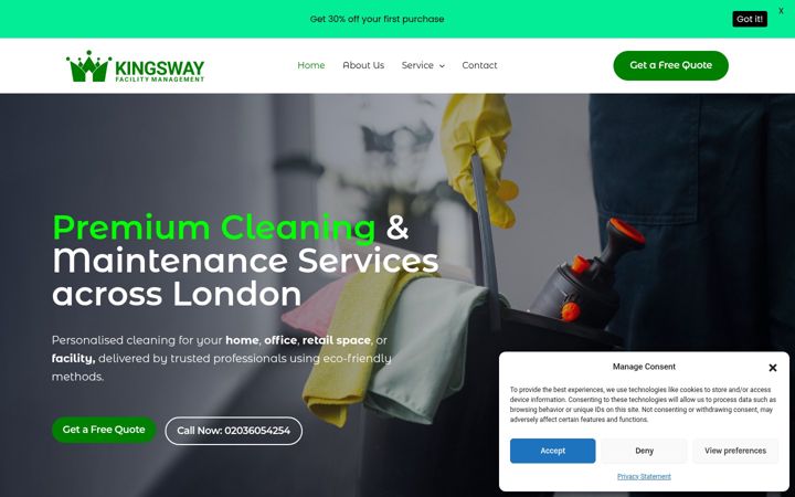 Screenshot of kingswayfacilitymanagement.com