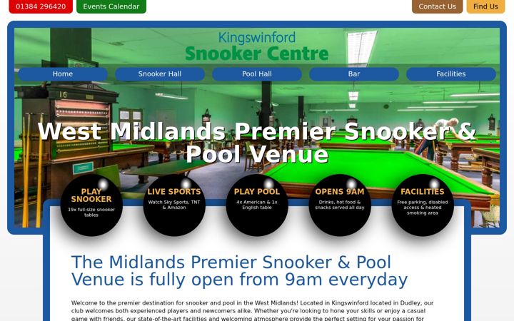 Screenshot of kingswinfordsnooker.co.uk