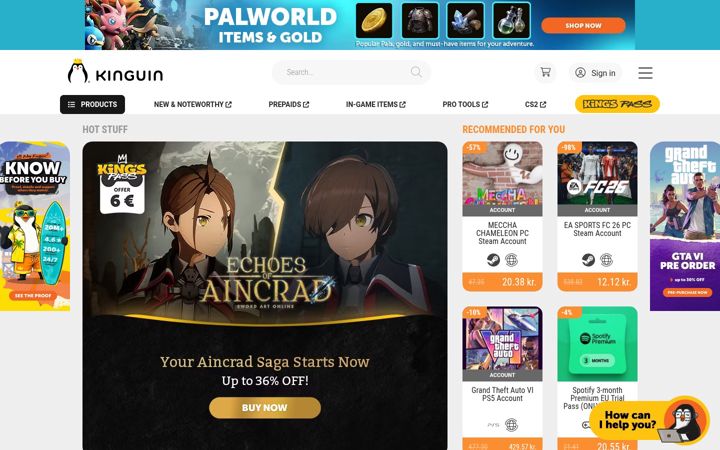 Ekrānuzņēmums no kinguin.net