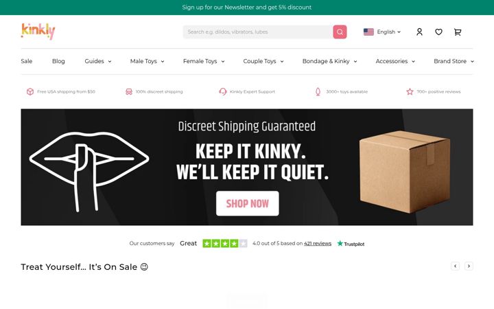 Screenshot of kinkly.com