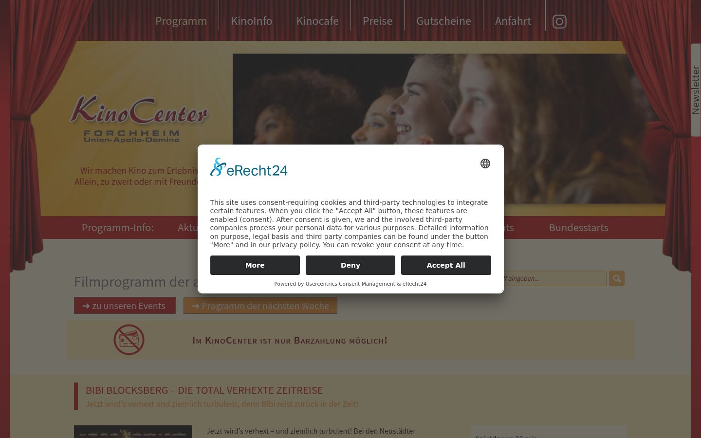 Screenshot des Einwilligungsbanners vor jeglicher Interaktion
