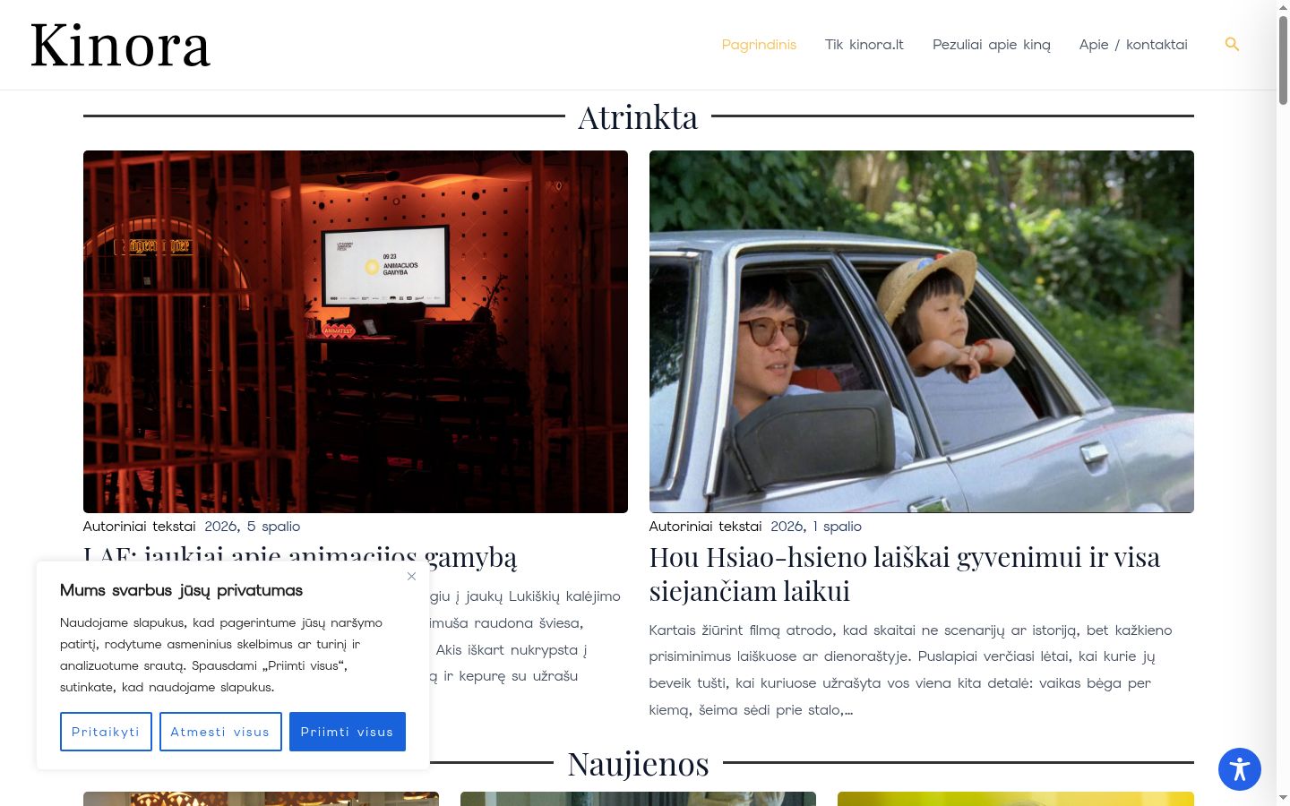 Sutikimo reklamjuostės, rodytos prieš bet kokią sąveiką, ekrano kopija