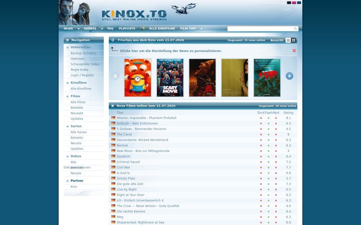 Ekraanipilt saidist kinox.to