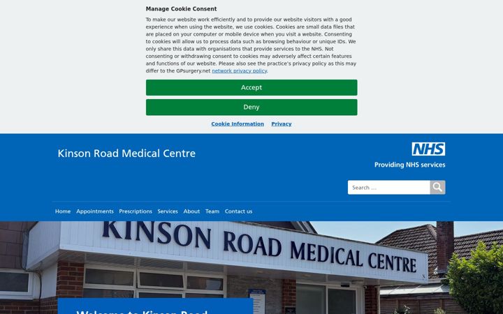 Screenshot of kinsonroadmedicalcentre.co.uk