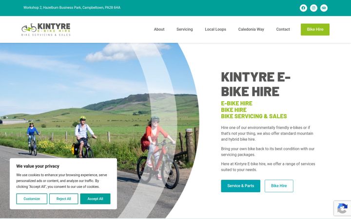 Screenshot of kintyreebikes.co.uk
