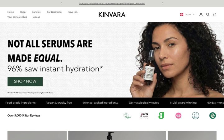 Screenshot of kinvaraskincare.com