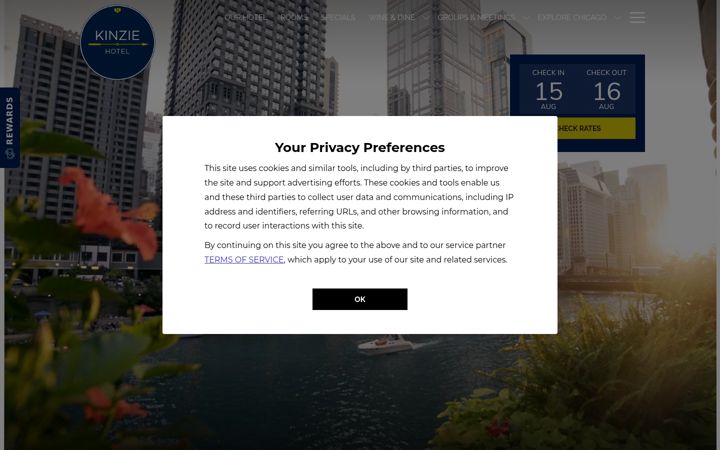 Screenshot of kinziehotel.com