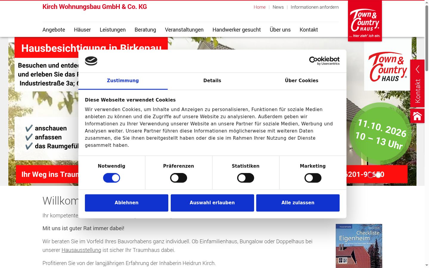Screenshot des Einwilligungsbanners vor jeglicher Interaktion