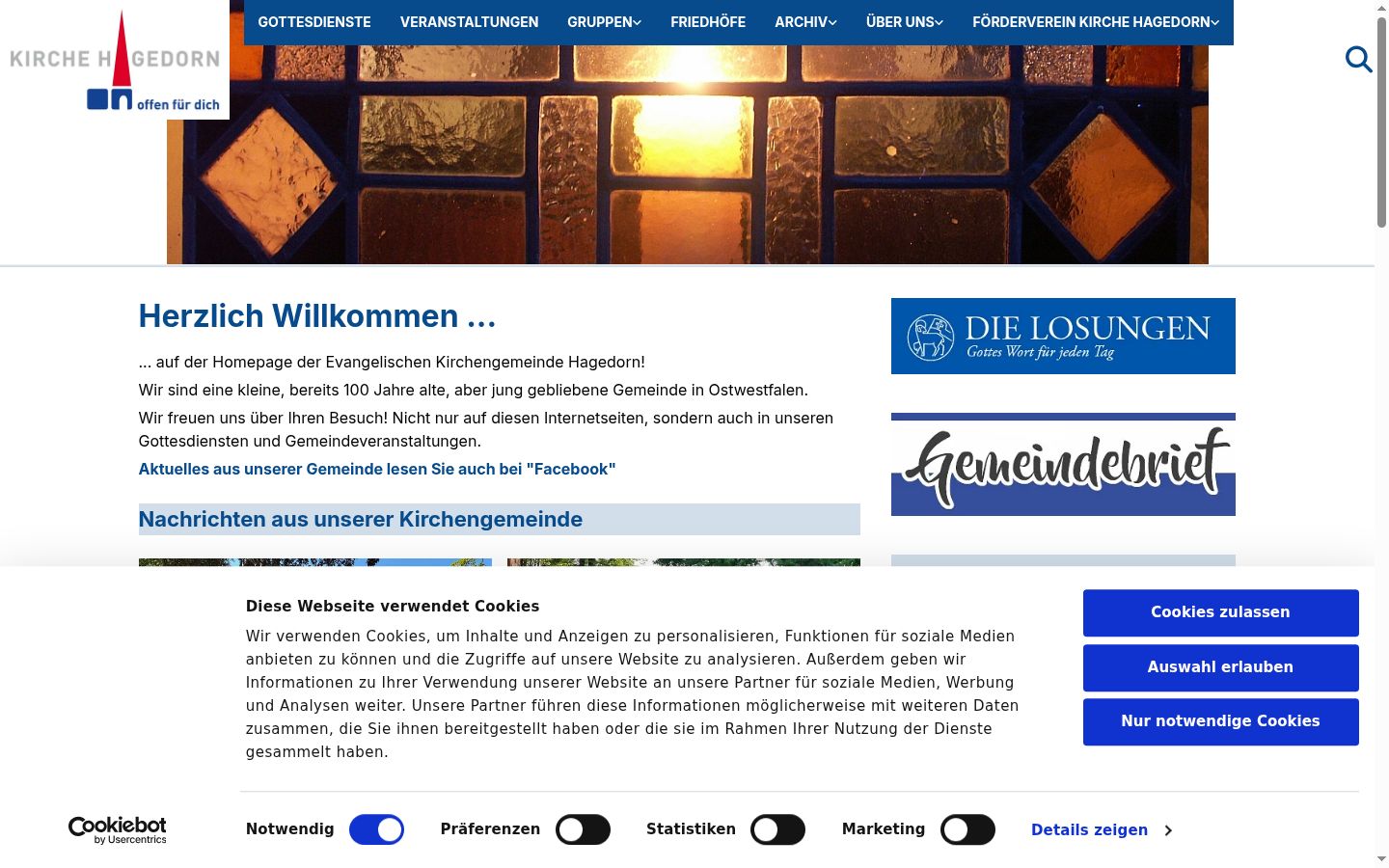 Screenshot des Einwilligungsbanners vor jeglicher Interaktion