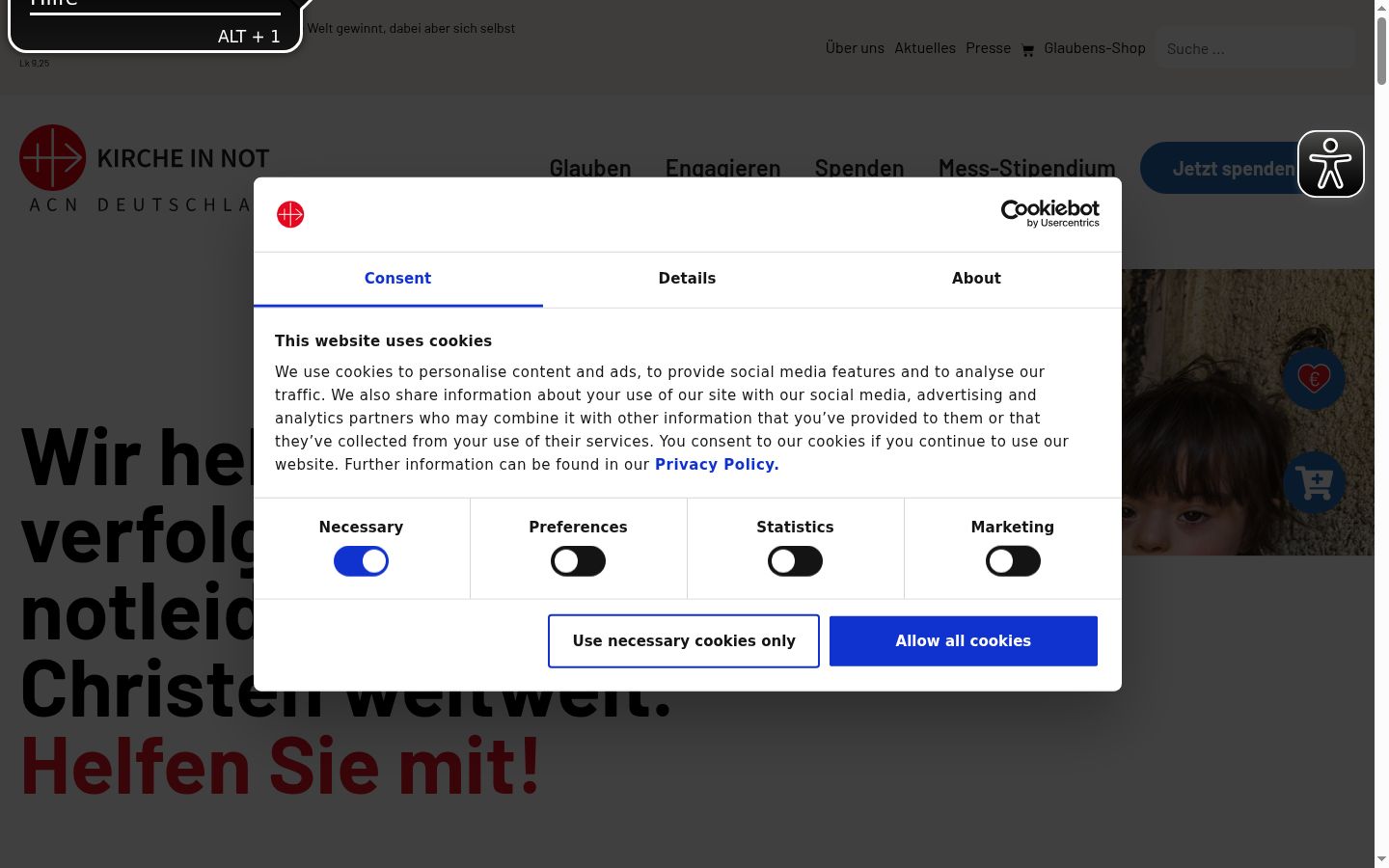 Zrzut ekranu banera zgody wyświetlanego przed jakąkolwiek interakcją