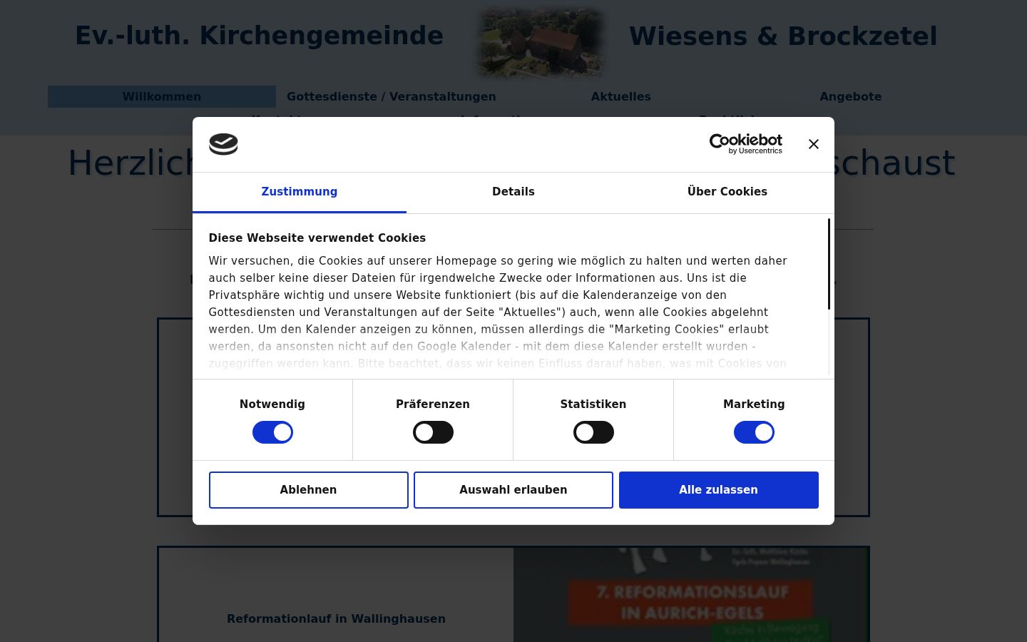 Screenshot des Einwilligungsbanners vor jeglicher Interaktion