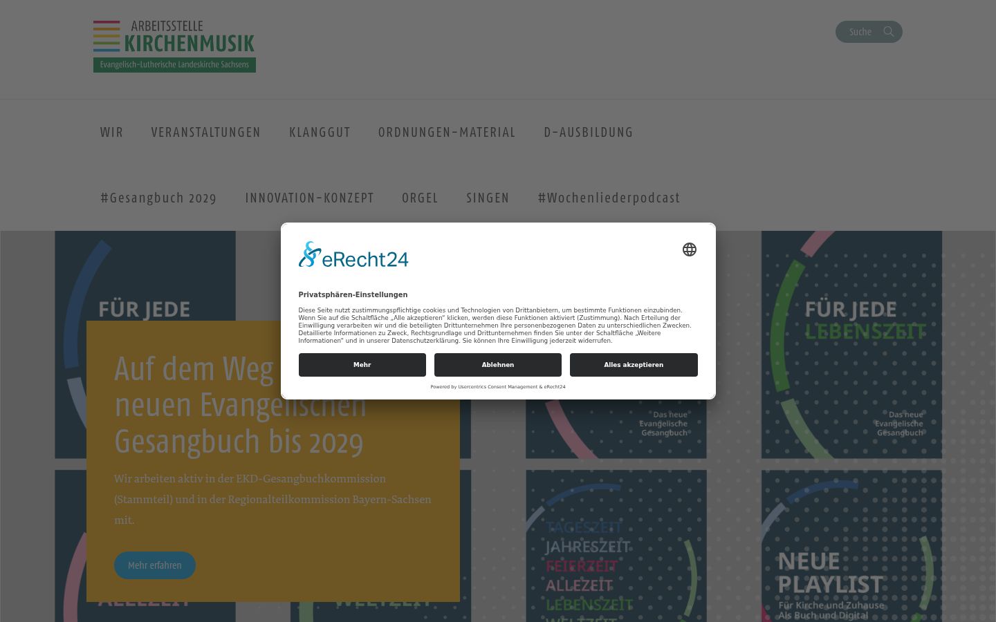 Screenshot des Einwilligungsbanners vor jeglicher Interaktion