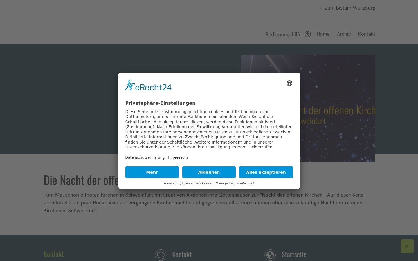 Screenshot des Einwilligungsbanners vor jeglicher Interaktion
