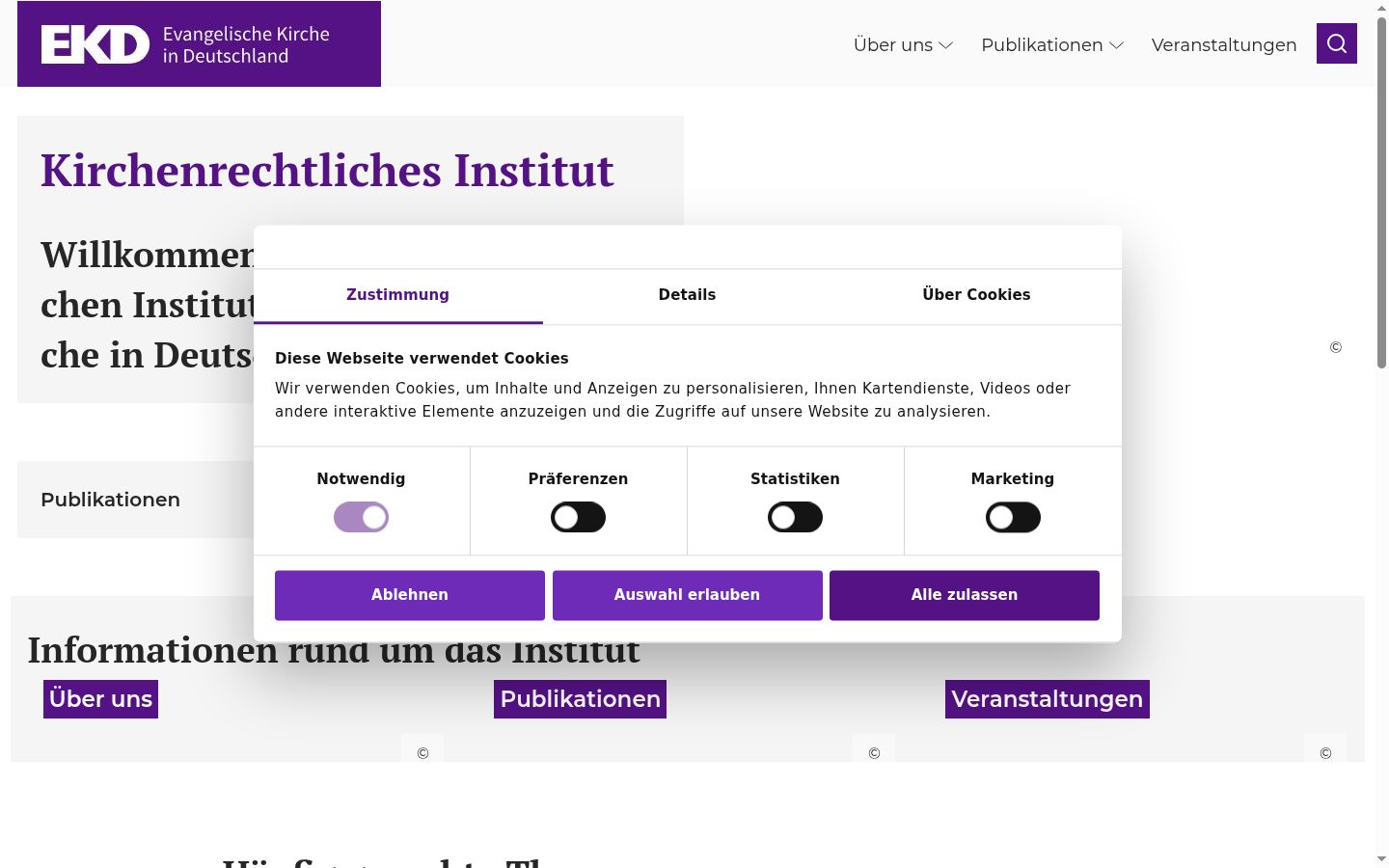 Screenshot des Einwilligungsbanners vor jeglicher Interaktion